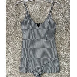 Gab & Kate Gingham Checkered Romper Womens S Black White Smocked Back Rockabilly